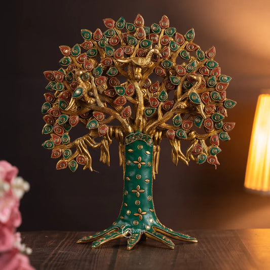 Brassaura® Brass Kalpavriksha Tree Showpiece for Home Decor | Height 12 Inches
