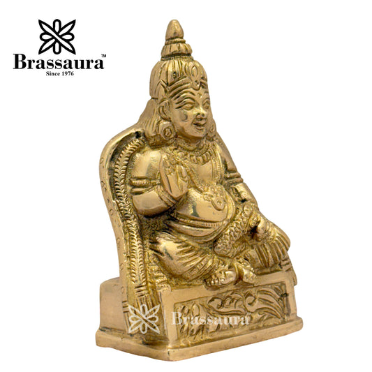 Brassaura™ Brass Kuber Idol – Height 4.8 Inches & Weight 0.850 Kgs | Home Temple & Spiritual Décor
