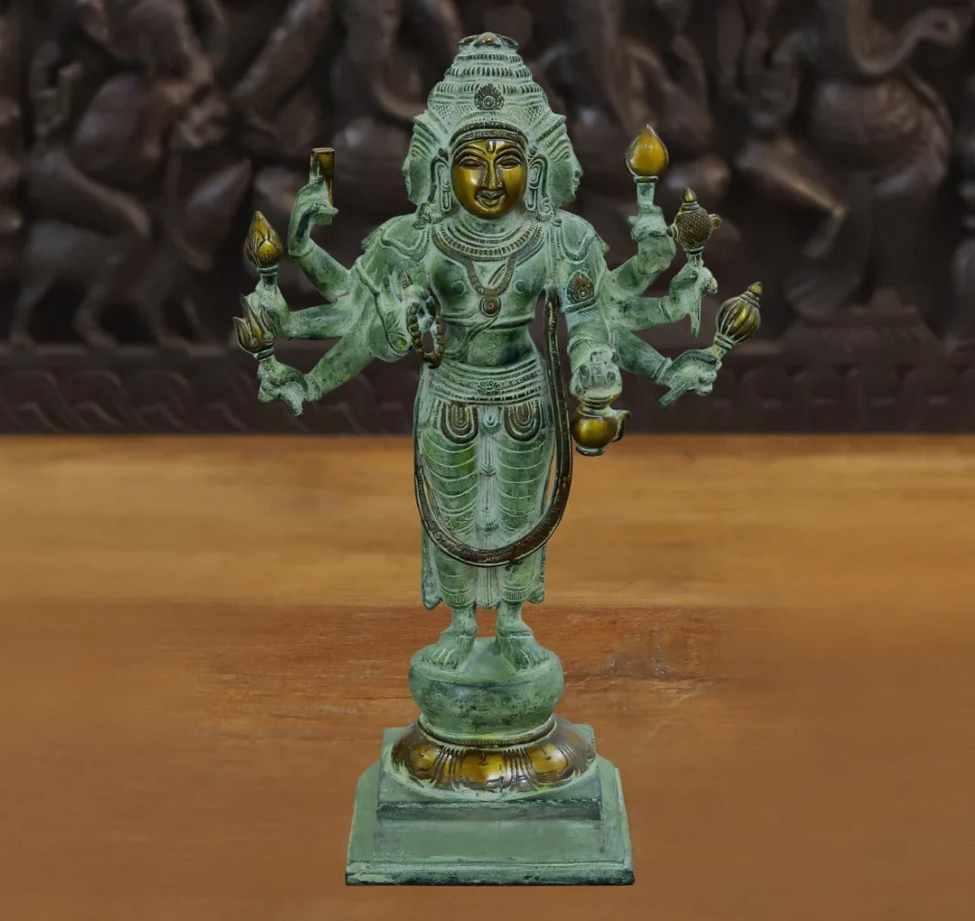 Brassaura™ Brass Brahma Dev Idol – Height 15 Inches & Weight 22.53 Kgs | Traditional Handcrafted Sculpture for Pooja Space