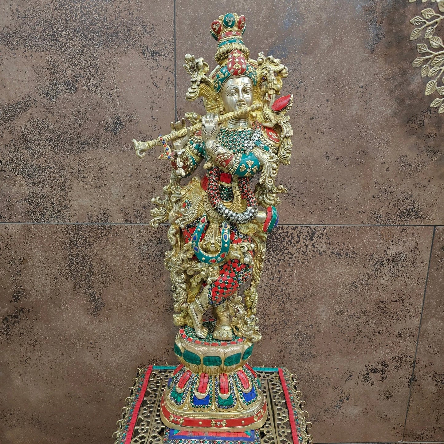 Brass Gem Stone Work Krishna Weight 16 Kg And Height 29 Inch