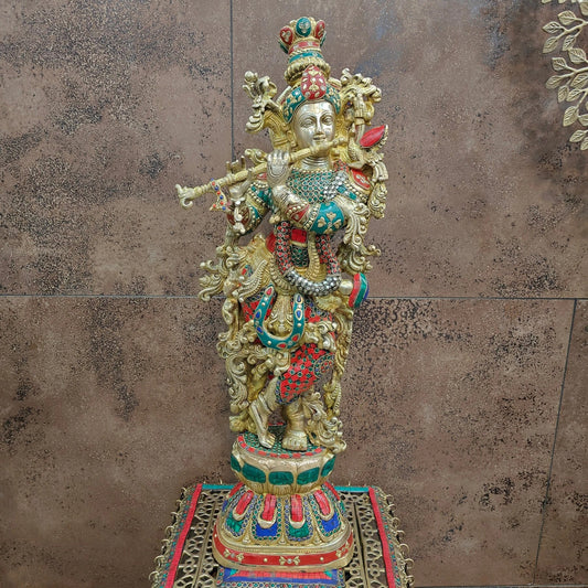 Brass Gem Stone Work Krishna Weight 16 Kg And Height 29 Inch