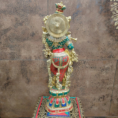 Brass Gem Stone Work Krishna Weight 16 Kg And Height 29 Inch