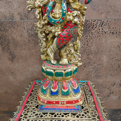 Brass Gem Stone Work Krishna Weight 16 Kg And Height 29 Inch