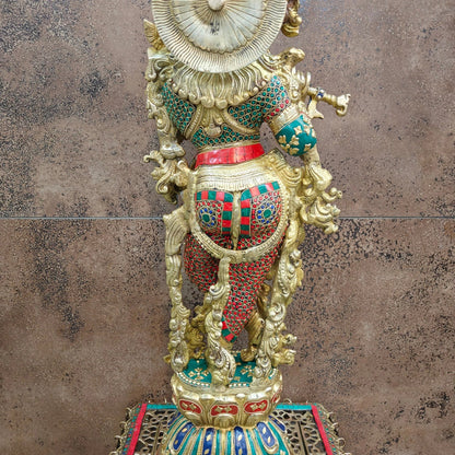Brass Gem Stone Work Krishna Weight 16 Kg And Height 29 Inch