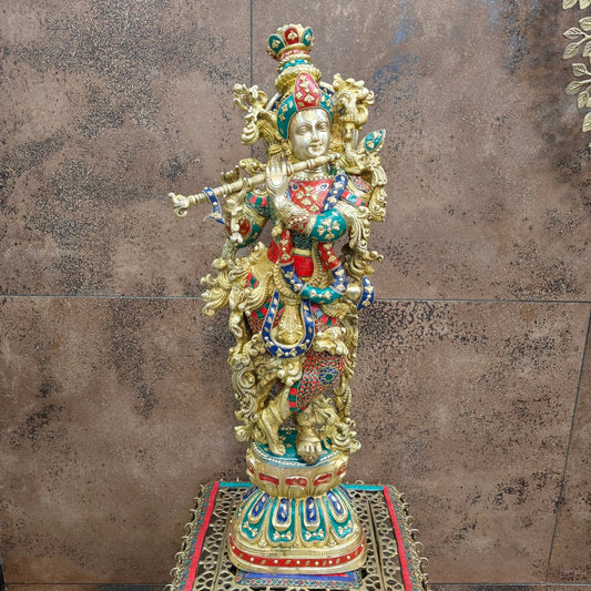 Brass Gem Stone Work Krishna Weight 16 Kg And Height 29 Inch