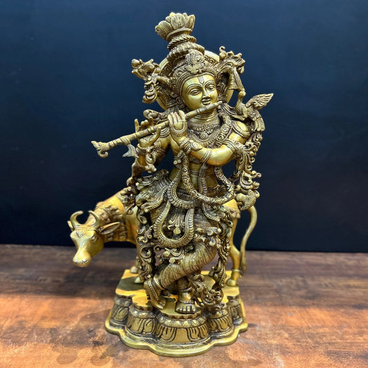 Brass Classic Cow & Krishna Weight 22 Kg And Height 26 Inch