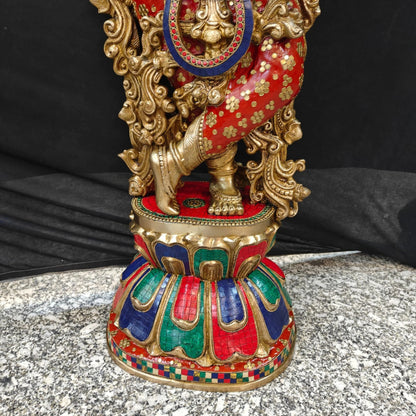 Brass Gem Stone Work Krishna Playing Flute Weight 57 Kg And Height 47 Inch