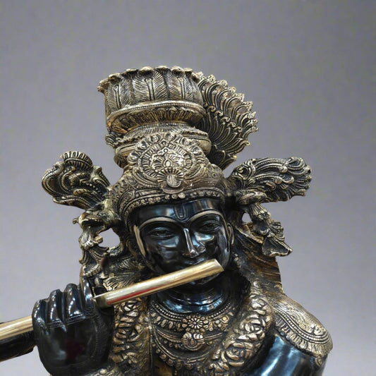 Brassaura® Brass Standing Krishna Playing Flute Idol | Premium Handcrafted Brass Murti for Home Temple, Pooja Room, Spiritual Décor & Luxury Gifting | Weight 43 Kg| Height: 45 Inches