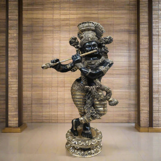 Brass Standing Krishna Playing Flute Weight 43 Kg And Height 45 Inch