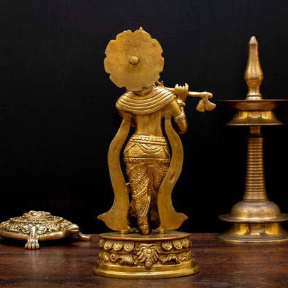 Brass Royal Golden Standing Krishna Weight 2.8 Kg And Height 13 Inch