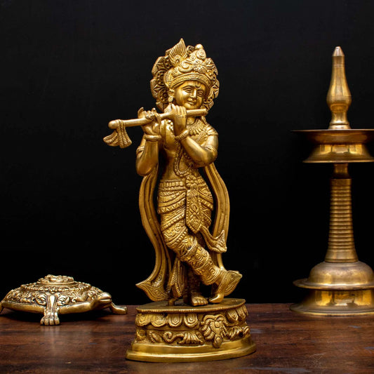Brass Royal Golden Standing Krishna Weight 2.8 Kg And Height 13 Inch