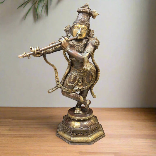Brass Krishna Playing Flute Weight 41.5 Kg And Height 45 Inch