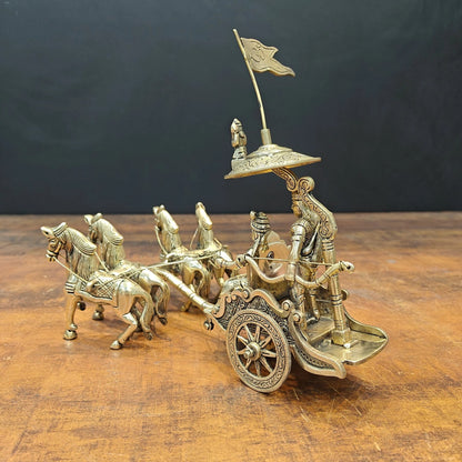 Brass Driving Chariot Krishna Weight 1.8 Kg And Height 9 Inch