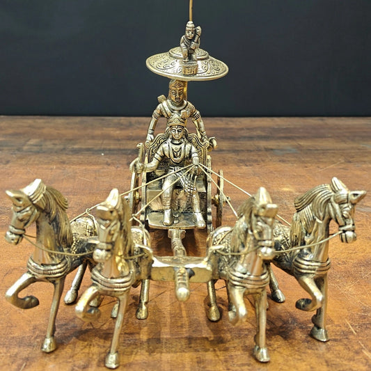Brass Driving Chariot Krishna Weight 1.8 Kg And Height 9 Inch