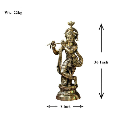 Brass Krishna Playing Flute Weight 22 Kg And Height 36 Inch
