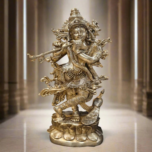 Brass Krishna Playing Flute Weight 74 Kg