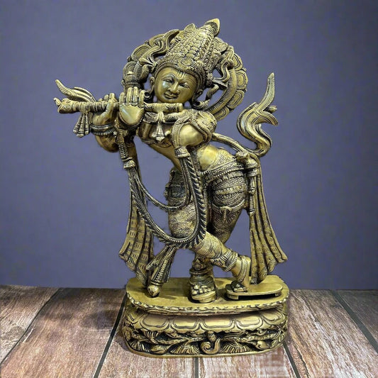 Brass Classic Krishna Playing Flute Weight 11.3 Kg And Height 23 Inch