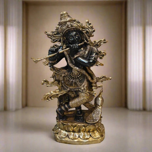 Brass Classic Krishna Playing Flute Weight 75.4 Kg And Height 48 Inch