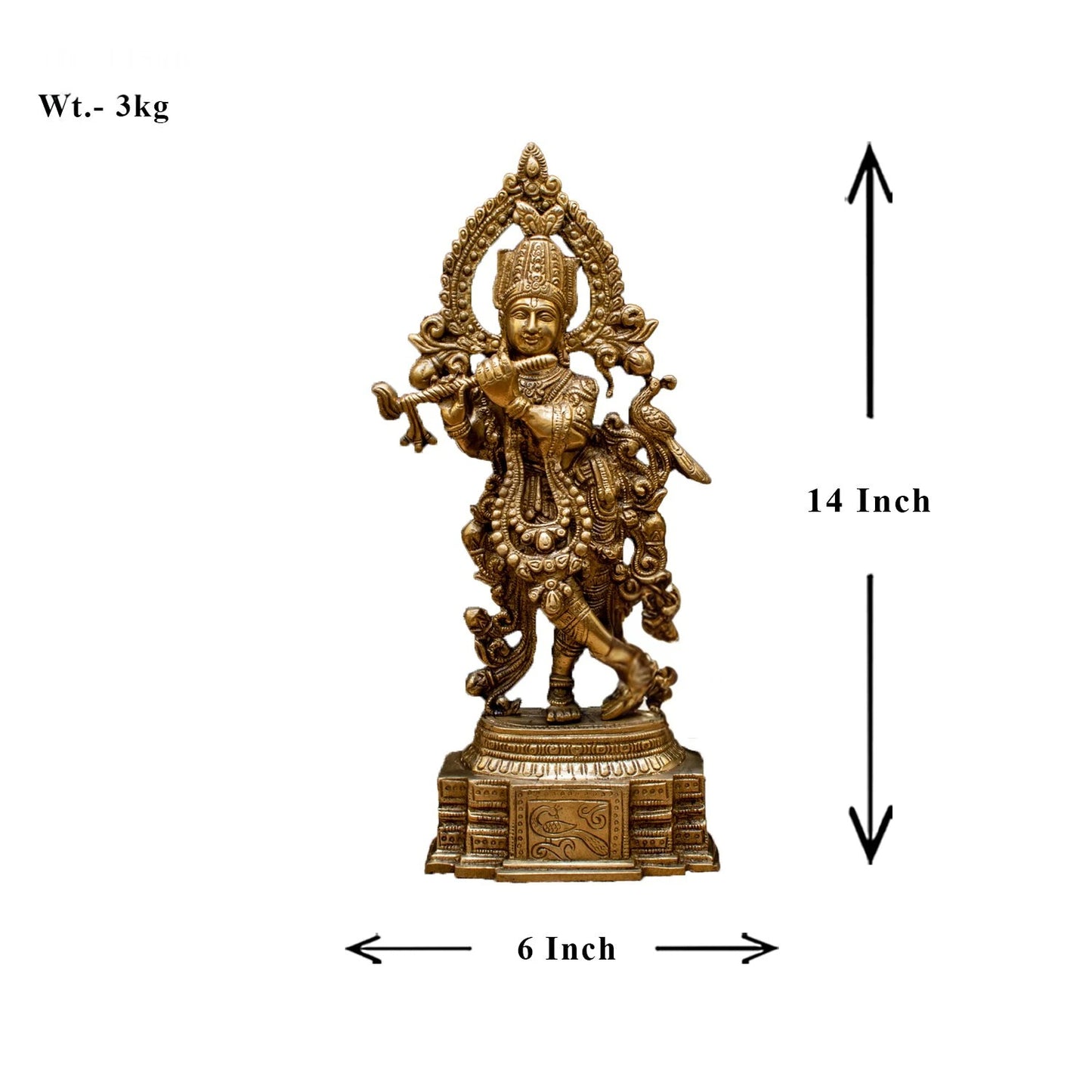 Brass Standing Krishna Weight 3 Kg And Height 14 Inch