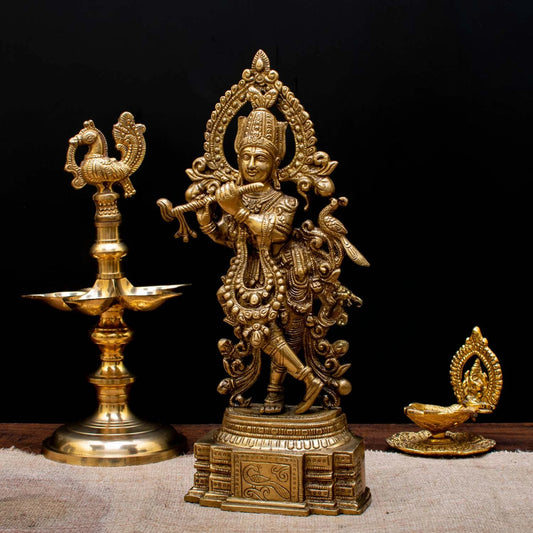 Brass Standing Krishna Weight 3 Kg And Height 14 Inch
