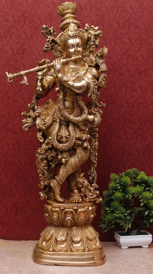 Brass Krishna Playing Flute Weight 29 Kg And Height 16 Inch