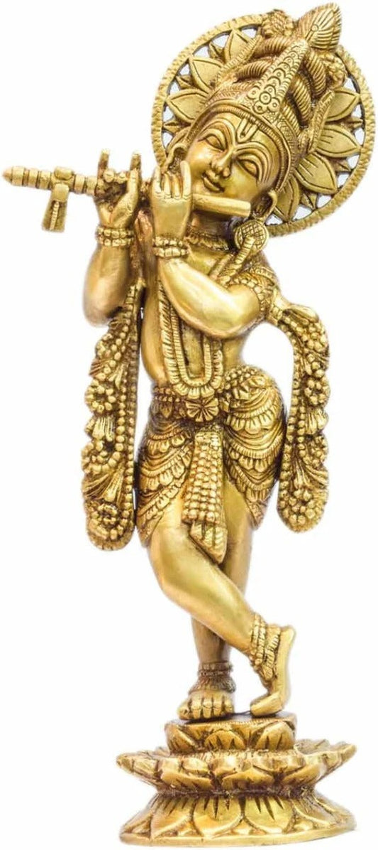 Brass Krishna Playing Flute Weight 2.2 Kg And Height 12 Inch