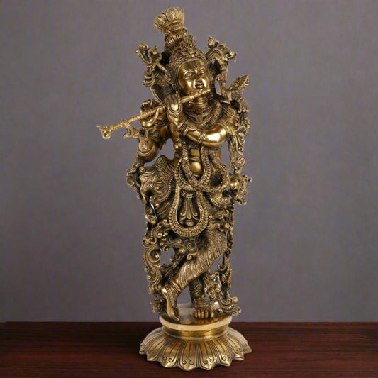 Brass Krishna Playing Flute Weight 15.5 Kg And Height 25 Inch