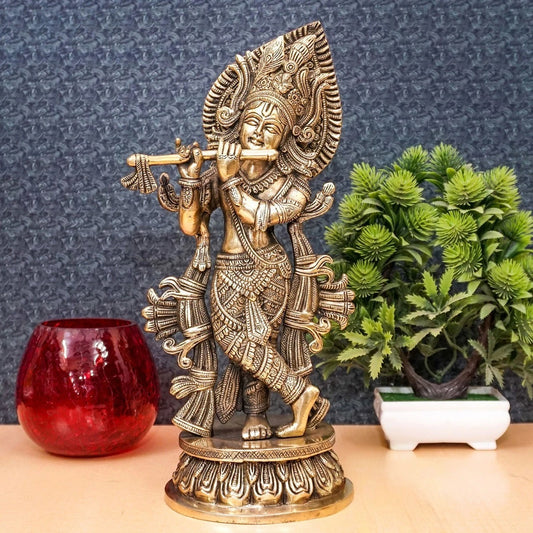 Brass Krishna Playing Flute Weight 3.5 Kg And Height 13 Inch
