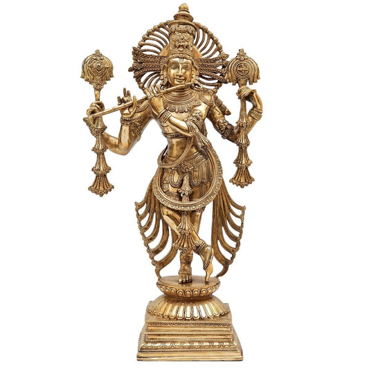 Brass Classic Krishna Playing Flute Weight 28 Kg And Height 31 Inch