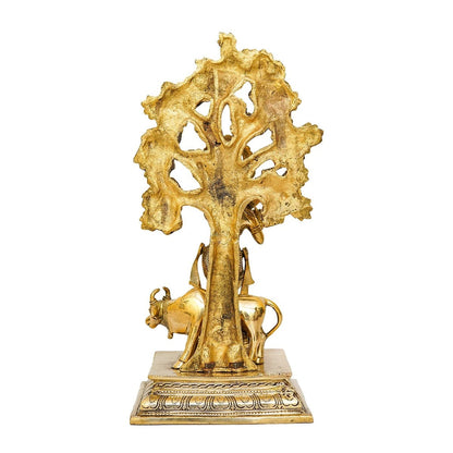Brass Tree Cow & Krishna Playing Flute Weight 7.6 Kg And Height 17 Inch