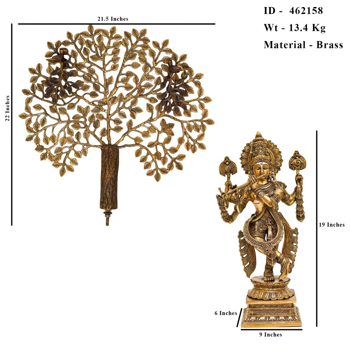 Brass Tree Krishna Playing Flute Weight 13.4 Kg And Height 22 Inch
