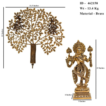 Brass Tree Krishna Playing Flute Weight 13.4 Kg And Height 22 Inch