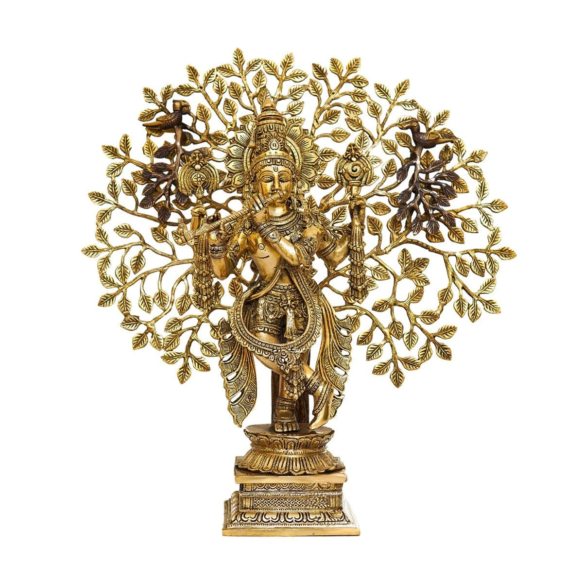 Brass Tree Krishna Playing Flute Weight 13.4 Kg And Height 22 Inch