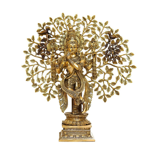 Brass Tree Krishna Playing Flute Weight 13.4 Kg And Height 22 Inch