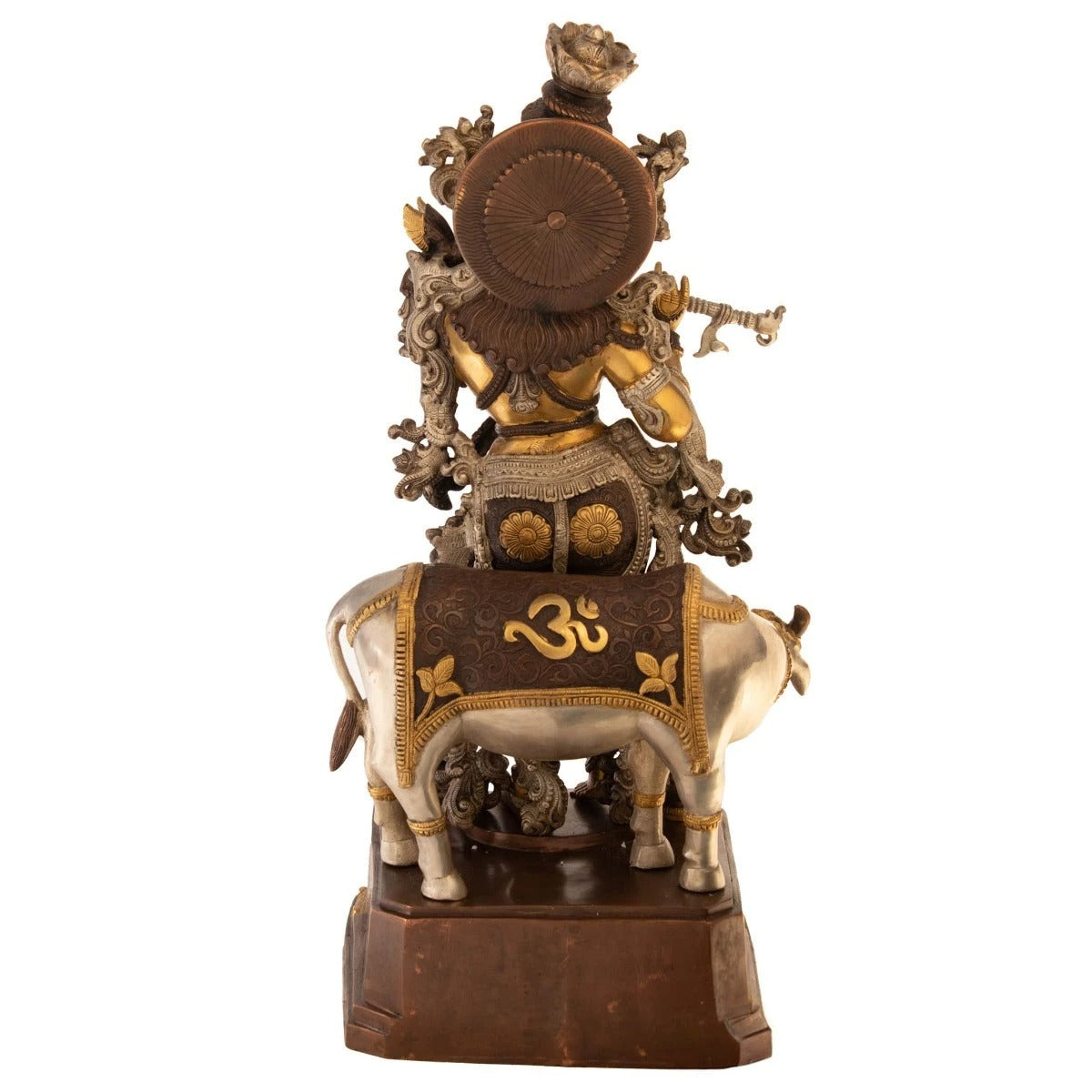 Brass Cow & Krishna Playing Flute Weight 35 Kg And Height 28 Inch