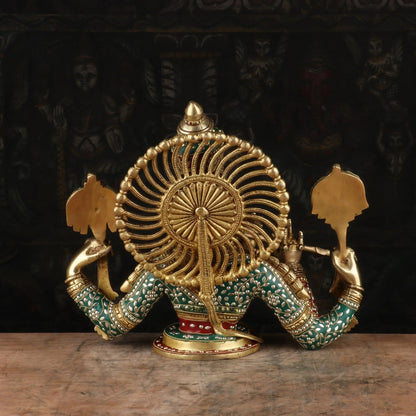 Brass Gem Stone Work Krishna Playing Flute Weight 12.7 Kg