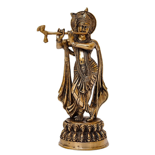 Brass Classic Krishna Playing Flute Weight 1.8 Kg And Height 10 Inch