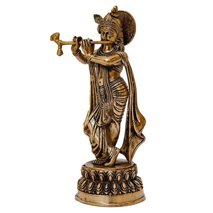 Brass Classic Krishna Playing Flute Weight 1.8 Kg And Height 10 Inch