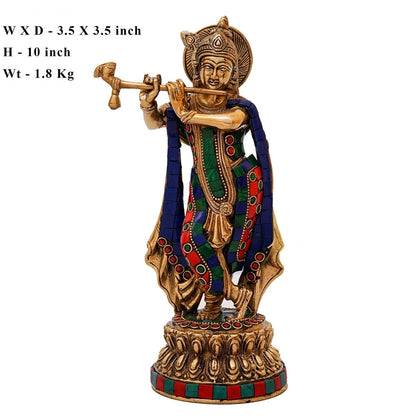 Brass Gem Stone Work Krishna Playing Flute Weight 1.8 Kg
