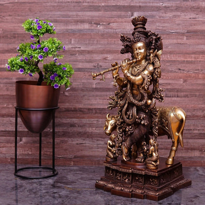 Brass Cow & Krishna Weight 34 Kg And Height 28 Inch