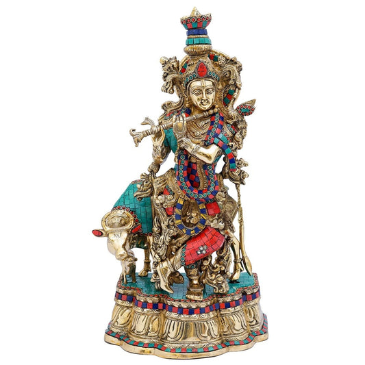 Brass Gem Stone Work Krishna Weight 17 Kg And Height 22 Inch