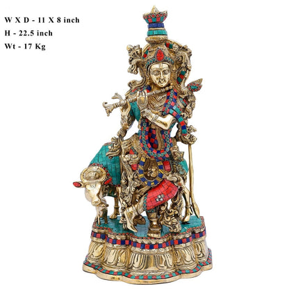 Brass Gem Stone Work Krishna Weight 17 Kg And Height 22 Inch