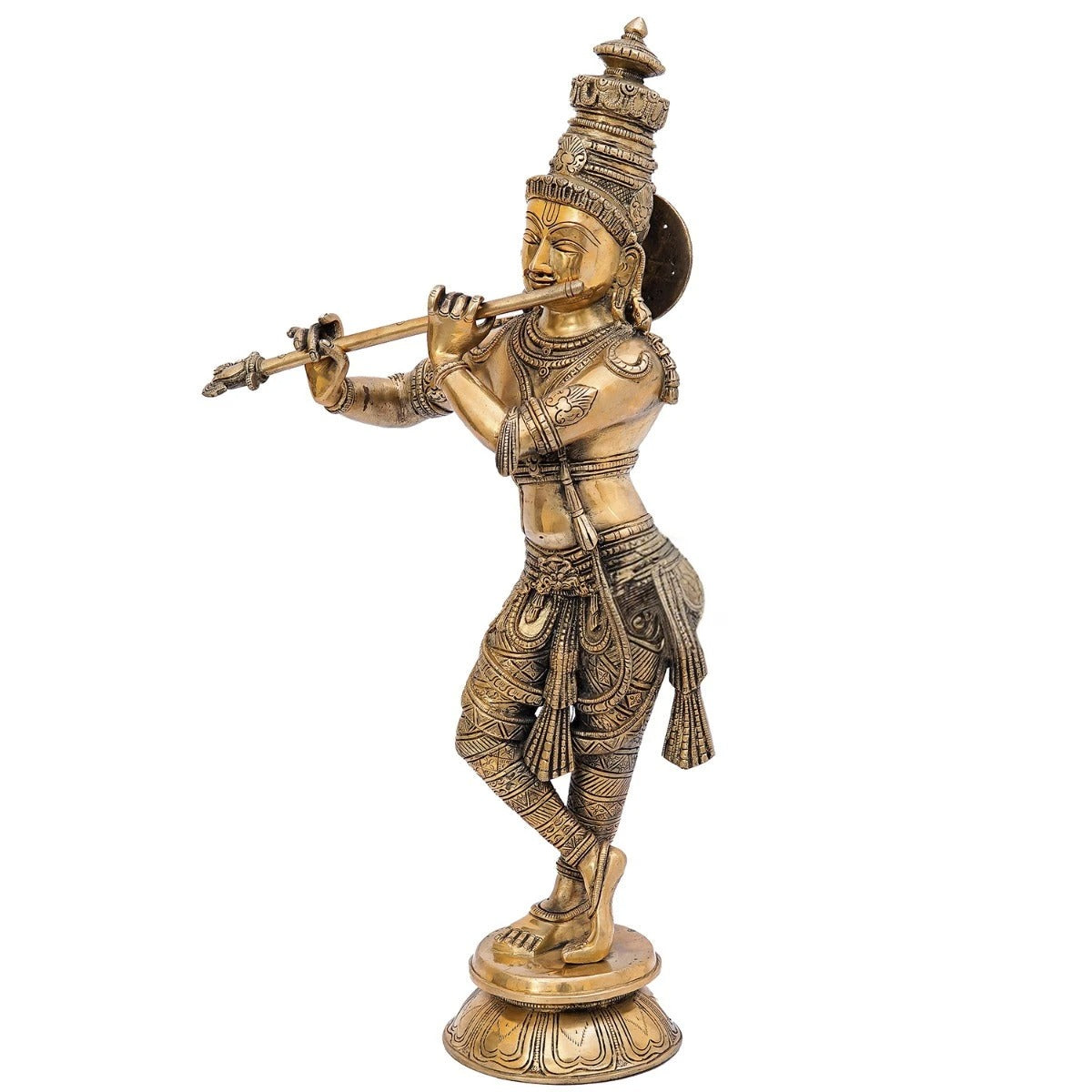 Brass Krishna Playing Flute Weight 9.5 Kg And Height 22 Inch