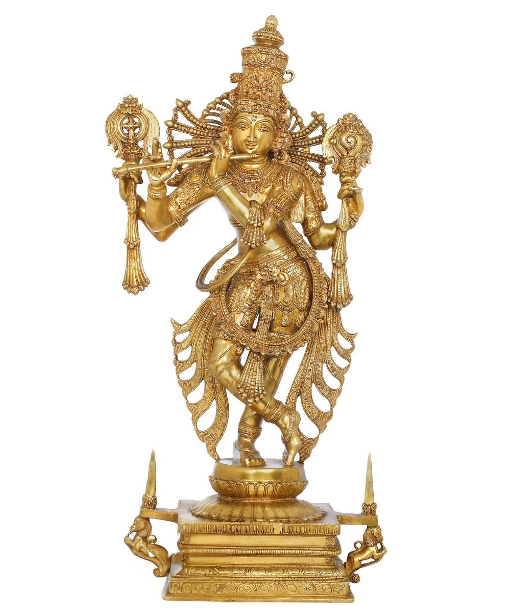 Brass Royal Golden  Krishna Weight 47 Kg And Height 40 Inch