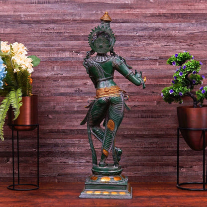 Brass Standing Krishna Playing Flute Weight 21 Kg And Height 34 Inch