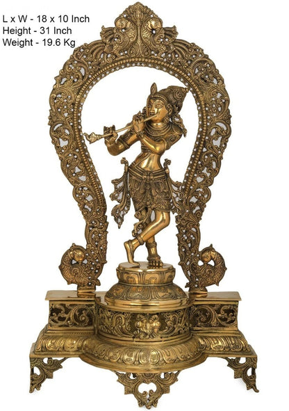 Brass Krishna Playing Flute Weight 20 Kg And Height 22 Inch