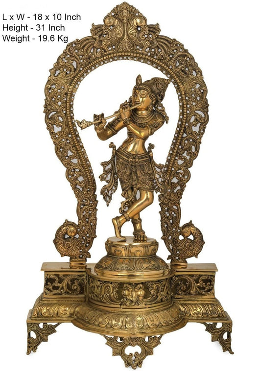 Brass Krishna Playing Flute Weight 20 Kg And Height 22 Inch