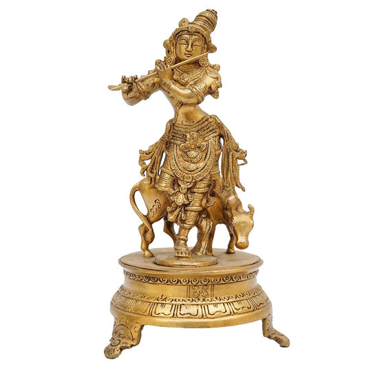 Brass Cow & Krishna Weight 2.6 Kg And Height 10 Inch