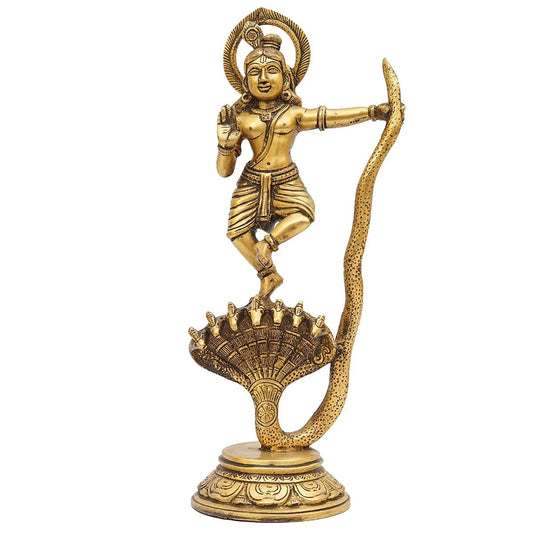 Brass Dancing Krishna On Kaliya Naag Weight 2.6 Kg And Height 13 Inch