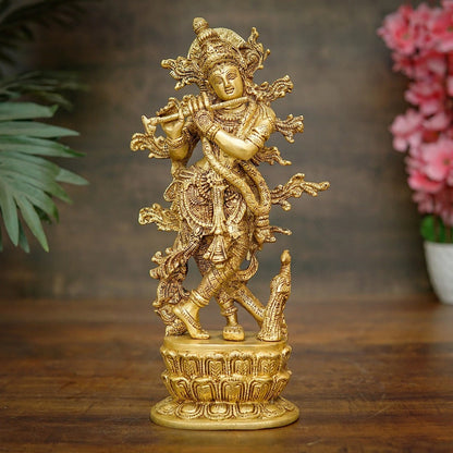 Brass Classic Krishna Playing Flute Weight 3.4 Kg And Height 12 Inch